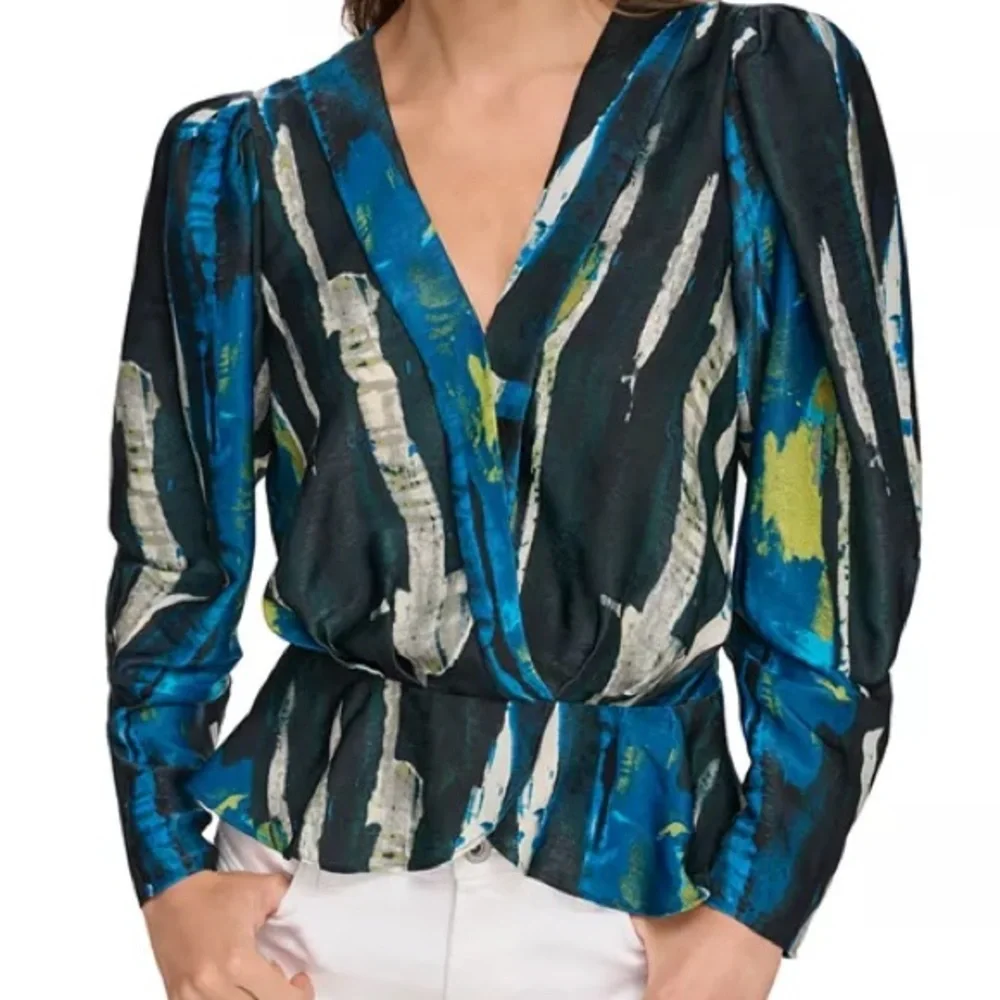 DKNY Women's Multicolor Silky Abstract Blouse